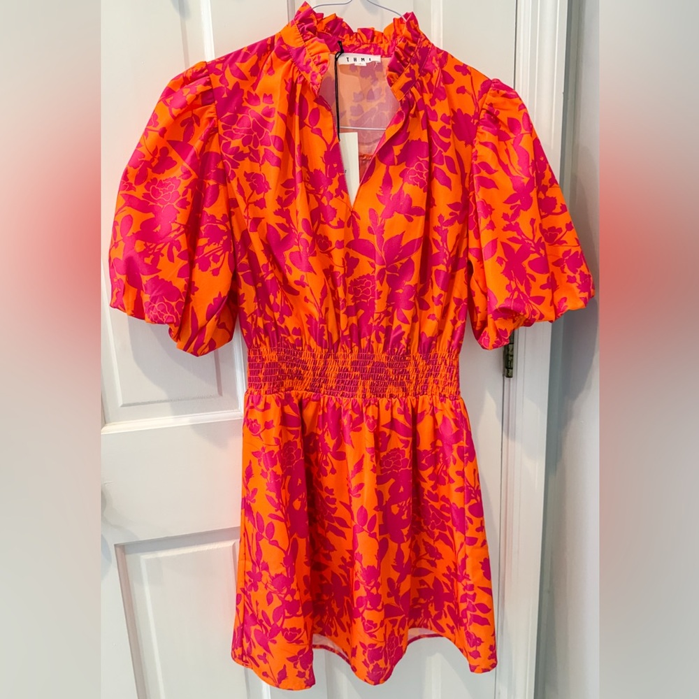 THML Orange Dress with Pink Floral Print NWT